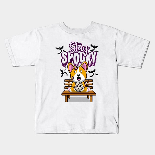 Spooky Corgi Halloween Zombie Dog Kids T-Shirt by Praizes